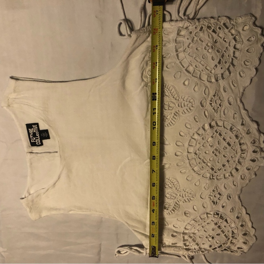 Future Collective White Eyelet Cropped Tank with Side Ties